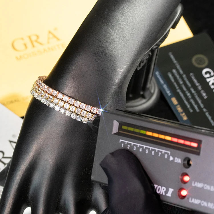 Goldleaf Jewelry Hot Sale Charm Moissanite Bracelet 3-5mm D Color VVS Moissanite Tennis Chain 925 Silver Men's Moissanite Chain